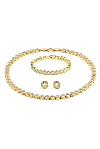 Briliance Tennis Chain Bracelet and Divine Gold Earrings Set