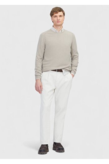Ramsey Beige Crew Neck Plain Knit 100% Cashmere Sweater