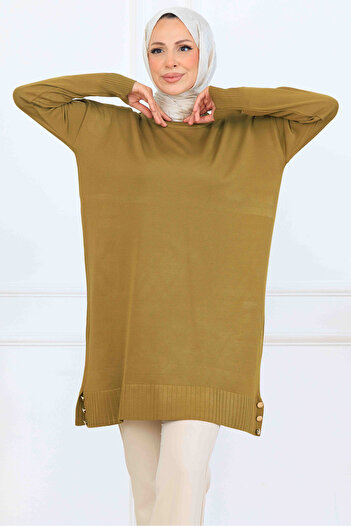 benguen Patterned Mercerized Tunic with Sleeves K5012 Oil Green