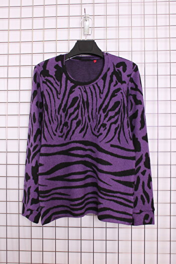 YXL COLLECTION Women's Plus Size Lycra Crew Neck Mix Pattern Soft Sweater Mother Blouse