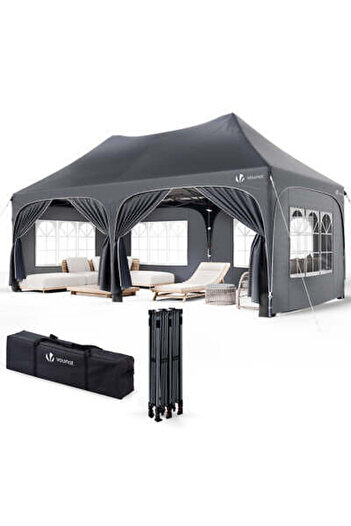 vounot 3x6m Pop up Gazebo with Sides, Waterproof Garden Marquee Party Tent Grey