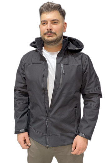 canan erman dolunay iş güvenliği ekipmanları Black Softshell Hooded Fleece Jacket (Wind & Water Resistant)