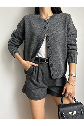 LOTUS CITY Smoked Crew Neck Buttoned Knitwear Cardigan