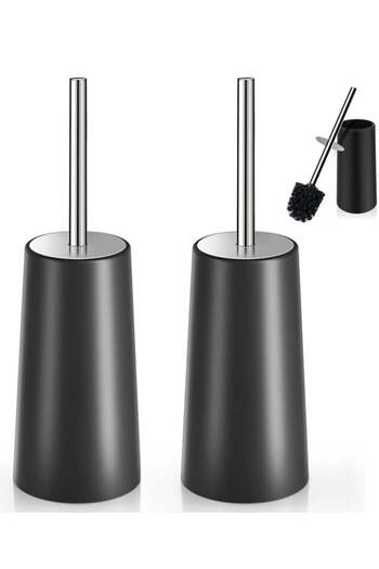 Beauenty 2-Pack Toilet Brush & Holder Set – 304 Stainless Steel, 360° Deep Cleaning, Black