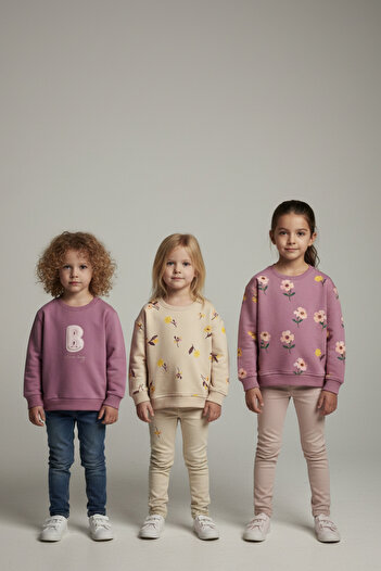 Magu Girl's Cotton 3-Piece Sweatshirt Set - Floral Patterns and Embroidered Designs