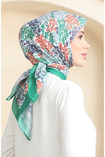 sefamerve Patterned Soft Scarf 70260-12 Green Navy Blue