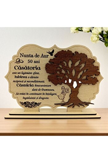 OEM Wooden Picture - Personalized Gift for Golden Wedding – 30x20 cm, cream