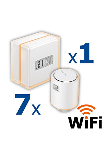 Netatmo Kit termostat de ambient si 7 capete termostat smart pentru calorifer Netatmo, WI-FI, cu afisaj d...