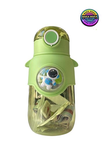 ww waka waka kids store Children's Water Bottle with Astronaut Figure 600 ml - Colorful Space-Themed Water Bottle with Strap, Leak-Proof Lid