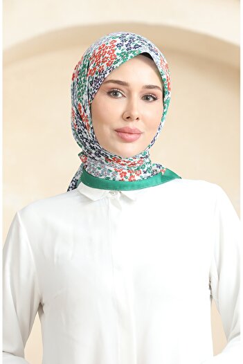 sefamerve Patterned Soft Scarf 70260-12 Green Navy Blue
