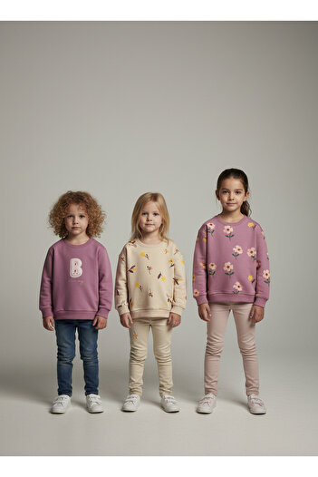 Magu Girl's Cotton 3-Piece Sweatshirt Set - Floral Patterns and Embroidered Designs
