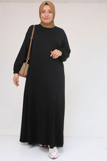 Eslina 52031 Plus Size Elastic Sleeve Modal Dress - Black