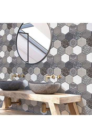 vivimall 10 X 3D Hexagonal Marble Grey Self-Adhesive Tiles | MarmoDecor