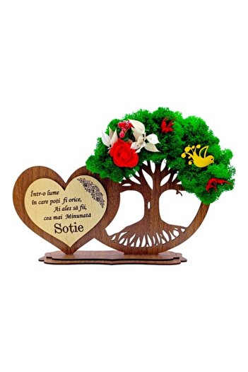 OEM Tree heart decoration with lichens, personalized gift with message for Wife, model 2 - walnut - 30x18cm