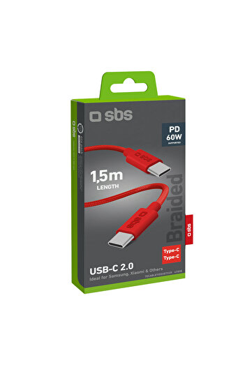 Other Kabel przewód w oplocie USB-C 60 W 1.5m - czerwony