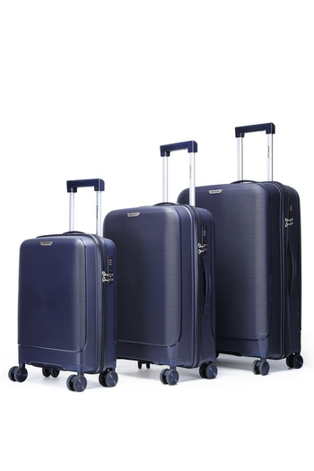 British Traveller 3-Piece Polypropylene Luggage Set | 20”, 24”, 28” Lightweight Suitcases - Blue