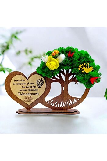 OEM Tree heart decoration with lichens, personalized gift with message for Educators - walnut - 30x18cm