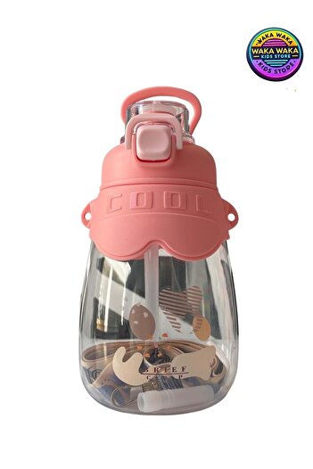 ww waka waka kids store زجاجة مياه للأطفال بتصميم رائع سعة 600 مل - زجاجة مياه شفافة ملونة مع حزام، مانعة للتسرب وبحبرة