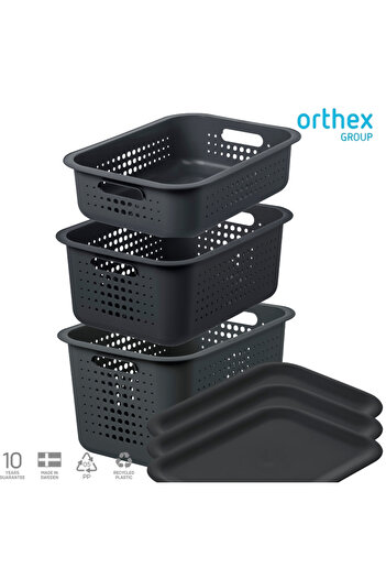 Orthex Set of 3 SmartStore Recycled boxes, Gray, different sizes, with lid
