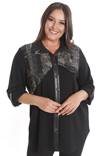 Metpoint Trend42Plus Plus Size Asymmetrical Cut Knitted Khaki Shirt
