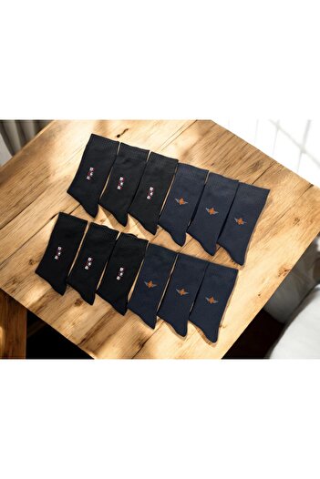 KAYSSOCK Men's 12-Piece Towel Cotton Socks Set Black Navy Blue Winter Thick Texture