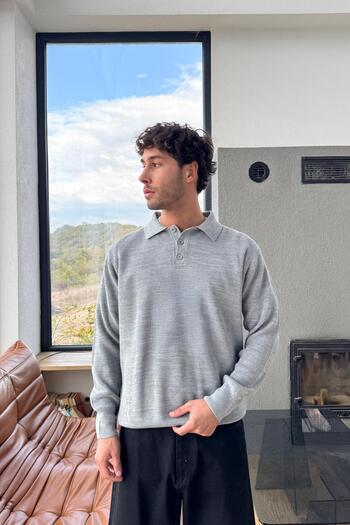 Flaw Wear Buttoned Polo Neck Knitwear Sweater