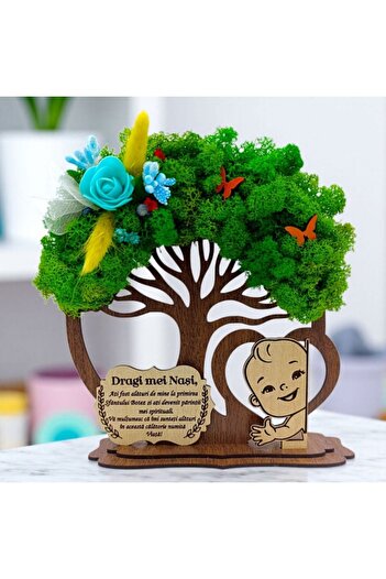 OEM Decorative wooden tree with lichens for Godparents – Personalized gift 20 cm