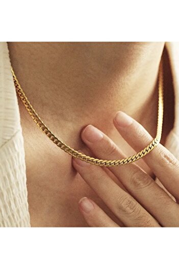 derokas 316 L Steel Flat Italian Snake Chain Women's Gold Necklace Non-Tarnish Elegant Stylish Simple