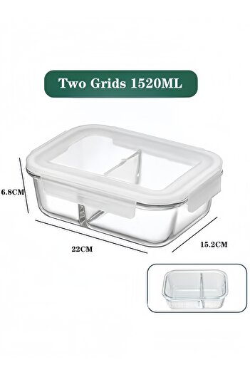XIUWOO 2 Piece High Borosilicate Glass Microwaveable Large Lunch Boxes Divider Fruit Lunch Box,White