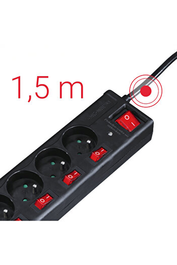 Other Listwa antyprzepięciowa z wyłącznikami 6 gniazd 1.4m - czarna