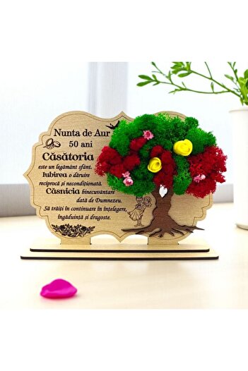 OEM Lichen decoration picture, personalized gift with message for Golden Wedding, cream - 30x18cm