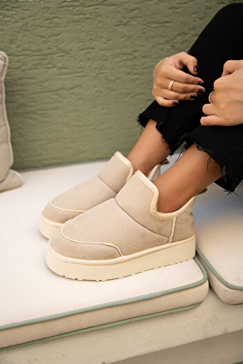 LAMİNTA Γυναικείες μπότες Mayra Beige Suede με επένδυση από γούνα και χοντρή σόλα