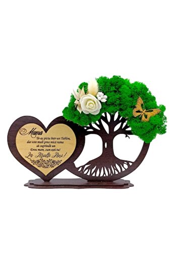 OEM Heart tree decoration with lichen, personalized gift with message for Mom - wenge - 30x18cm