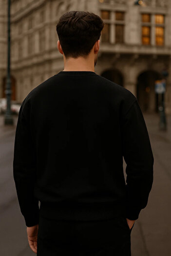 COMBİNE MİCHAİL Men's Oversize Winter Black Long Sweater