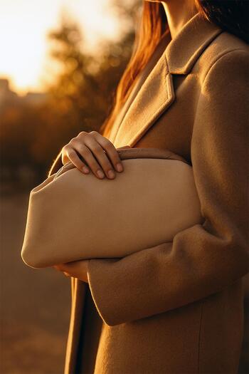 Berlesi Beige Suede Leather Portfolio Clutch Bag