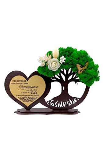 OEM Tree heart decoration with lichens, personalized gift with message for Retirees, model 2 - wenge -