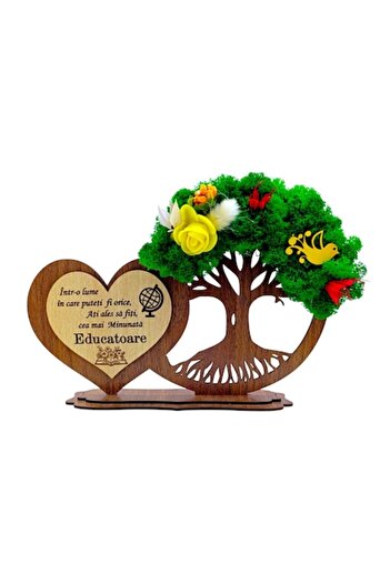 OEM Tree heart decoration with lichens, personalized gift with message for Educators - walnut - 30x18cm