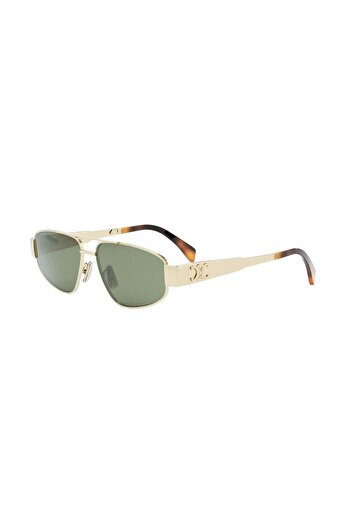 Celine CL40281U 30N Metallic Aviator Glasses, Gold Frame, Green Lenses, 57-14-140
