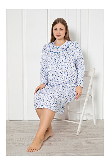 embody Women's Warm and Comfortable Batal Women's Cotton Vated Nightdress with Buttons and Floral Print