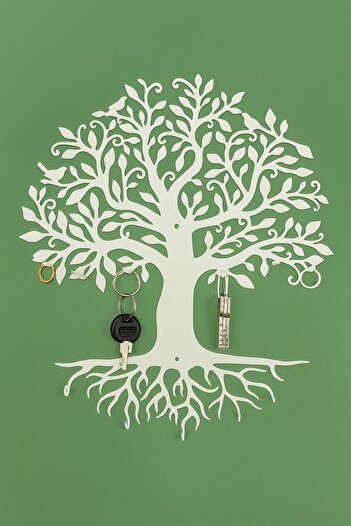 VENON White Tree of Life 11 Hooks Metal Wall Key Hanger Key Holder Home Decoration 31*27*2.5 cm