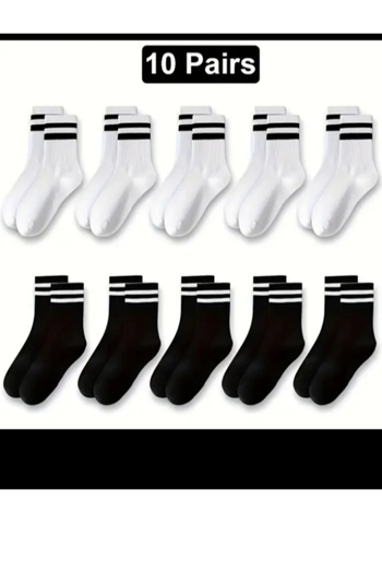DERMİNA 10 Pairs of Black and White College Socks Cotton Comfortable Economical