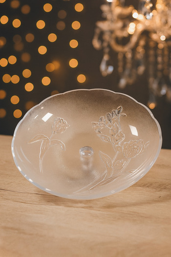 Gülümseten Avm Frost Glass Fruit Bowl – Stylish Glass Presentation Bowl with Floral Pattern |   Modern Living Room and Table Decoration