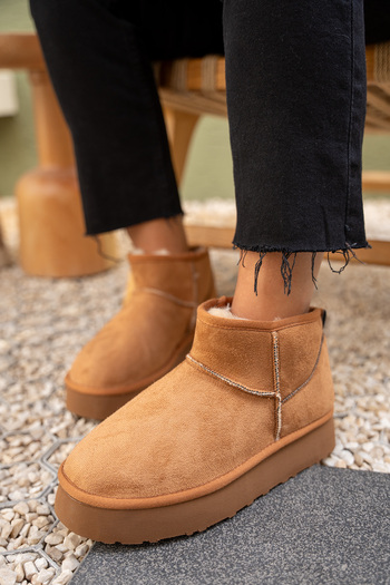 LAMİNTA Γυναικείες μπότες Caty Taba Suede με χοντρή σόλα με επένδυση από γούνα