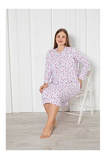 embody Batal Women's Warm and Comfortable Cotton Cotton Vated Nightdress with Buttons and Floral Print