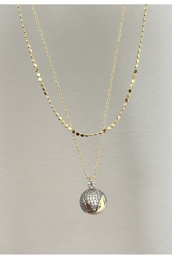 mibrillo Triple Necklace Set (Scratched Chain, Zircon Stone Flowing Model Ball Necklace, Baguette Stone Ring Necklace)