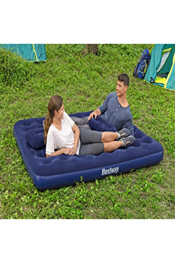 TSUMAB Bestway Pavillo Air Bed with Built-In Pillow & Hand Pump – Double Size Camping Inflatable Mattress