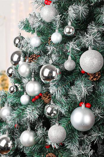 Cansüs 6Pcs Large Size Silver Gray Christmas Pine Tree Ornament New Year Christmas Decor Shiny Cute Ball Ornament 6cm