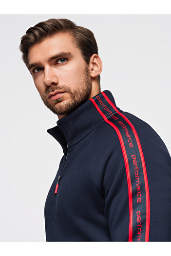 OMBRE Men's Zip-Up Jacket with Stripes and High Collar - Navy V3 OM-SSZP-0224