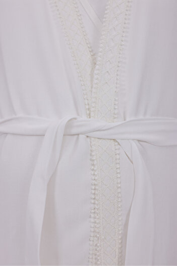 Yulem Homewear Ecru Lace Detailed Double-Breasted Cotton Maternity Nightgown-Dressing Gown Set of 2