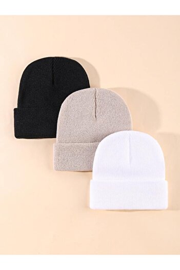 GC GÖKHAN CLUB Unisex Folded Black, White, Gray 3-Piece Beret Set